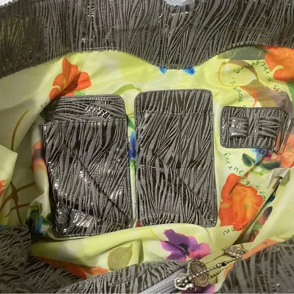 Carlos Falchi Fatto A Mano Tote Bag Metallic Silver Zebra Pouch Incuded